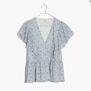 Madewell Georgette Ruffle Sleeve Peplum Top in American Floral